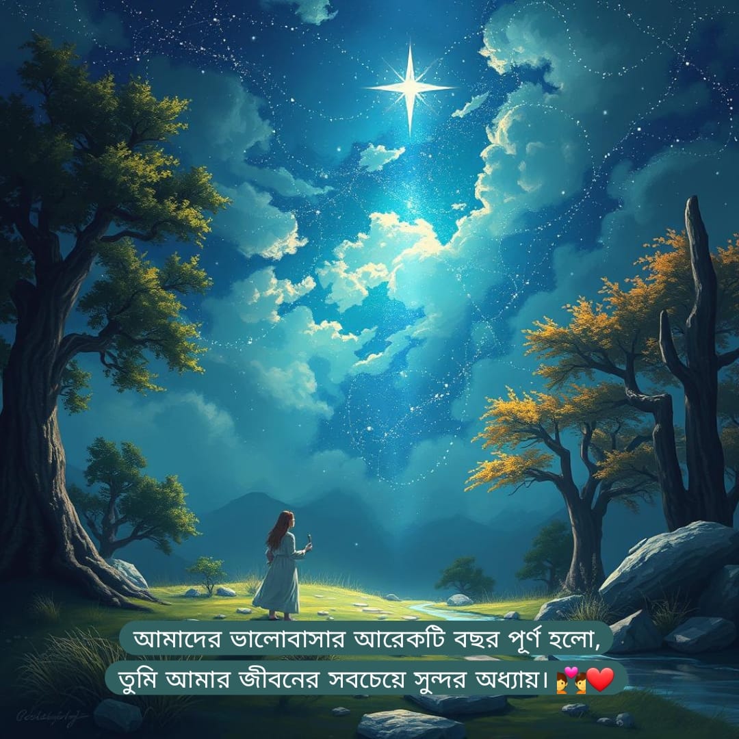 আমাদের ভালোবাসার আরেকটি বছর পূর্ণ হলো, তুমি আমার জীবনের সবচেয়ে সুন্দর অধ্যায়। 